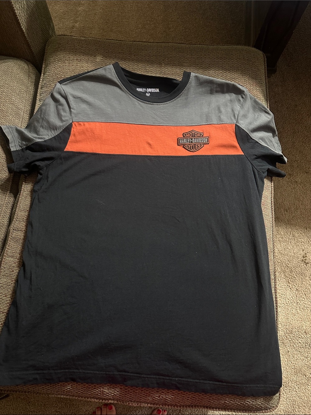 Harley-Davidson Black/Gray/Orange Short Sleeve Crew Tee